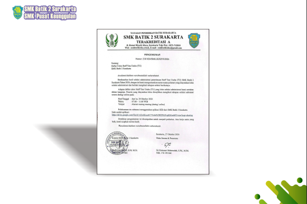 Pengumuman Hasil Uji Substansi Calon Staff Tata Usaha